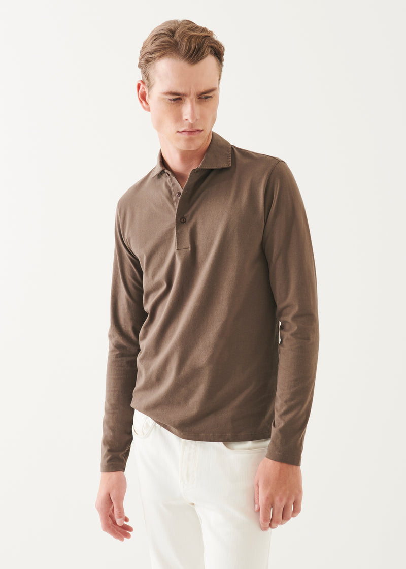 Pima Cotton Stretch Long Sleeve Polo