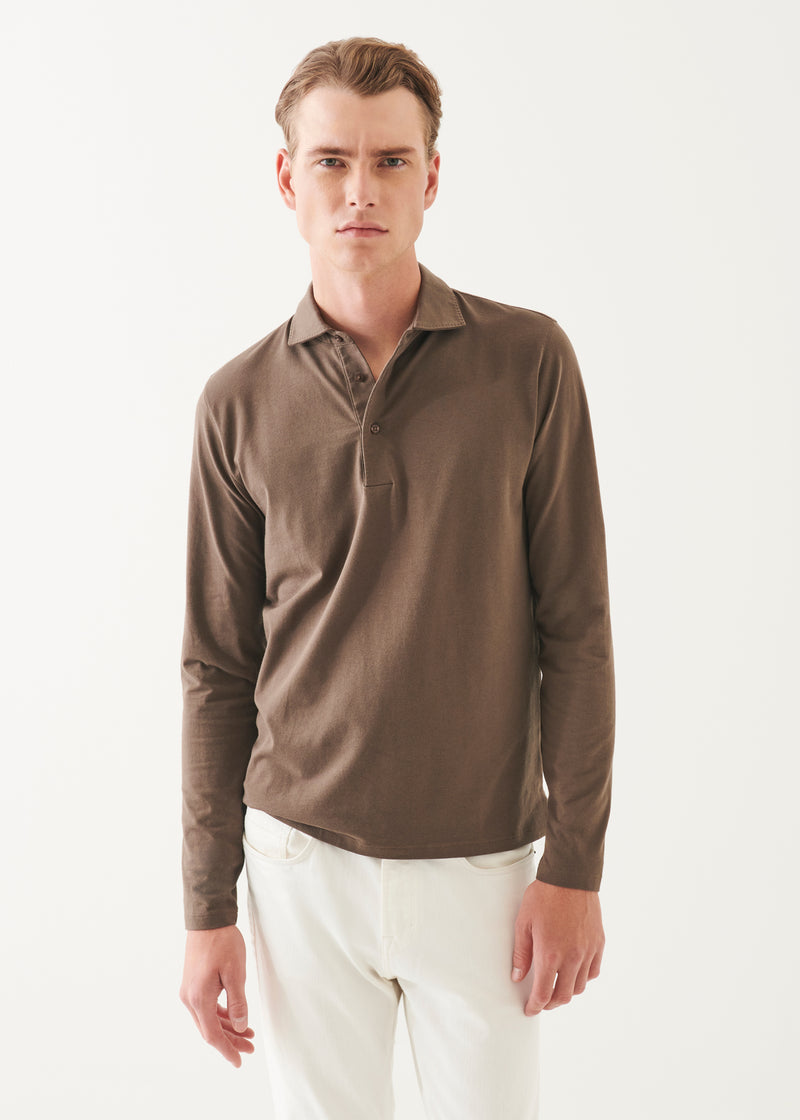 Pima Cotton Stretch Long Sleeve Polo