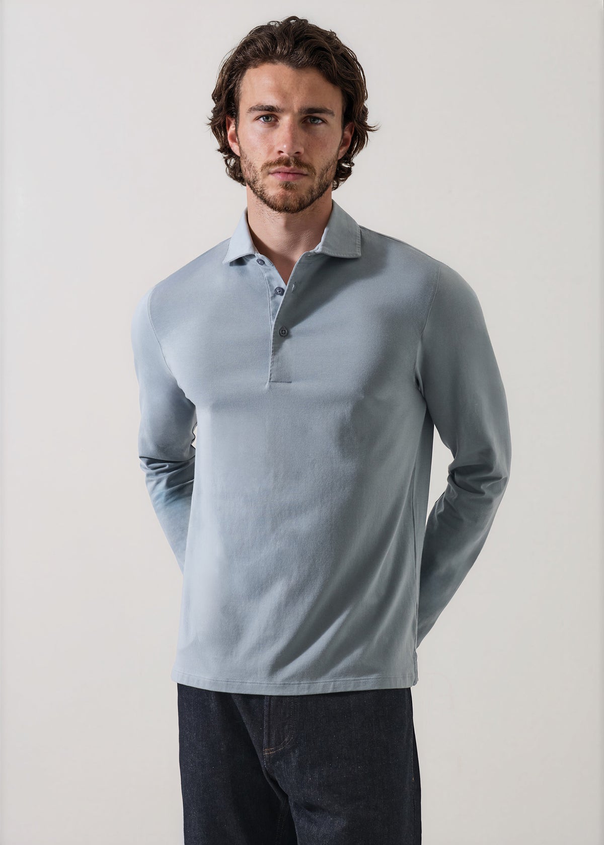 Pima Cotton Stretch Long Sleeve Polo - PATRICK ASSARAF