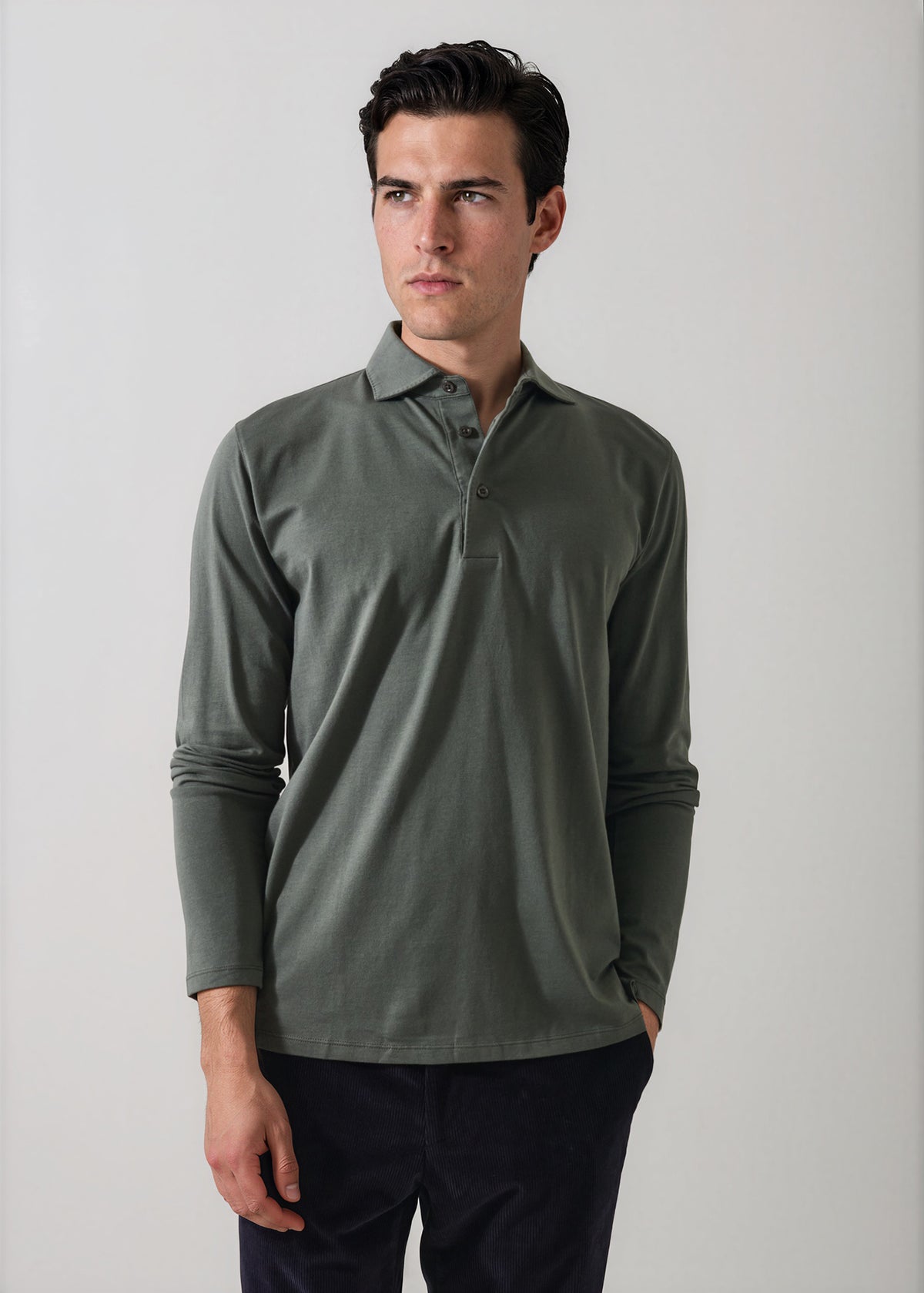Pima Cotton Stretch Long Sleeve Polo - PATRICK ASSARAF