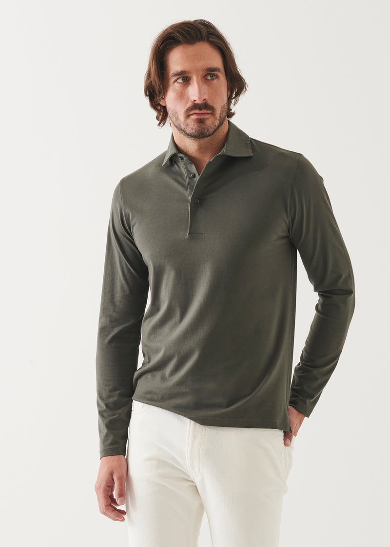 Pima Cotton Stretch Long Sleeve Polo