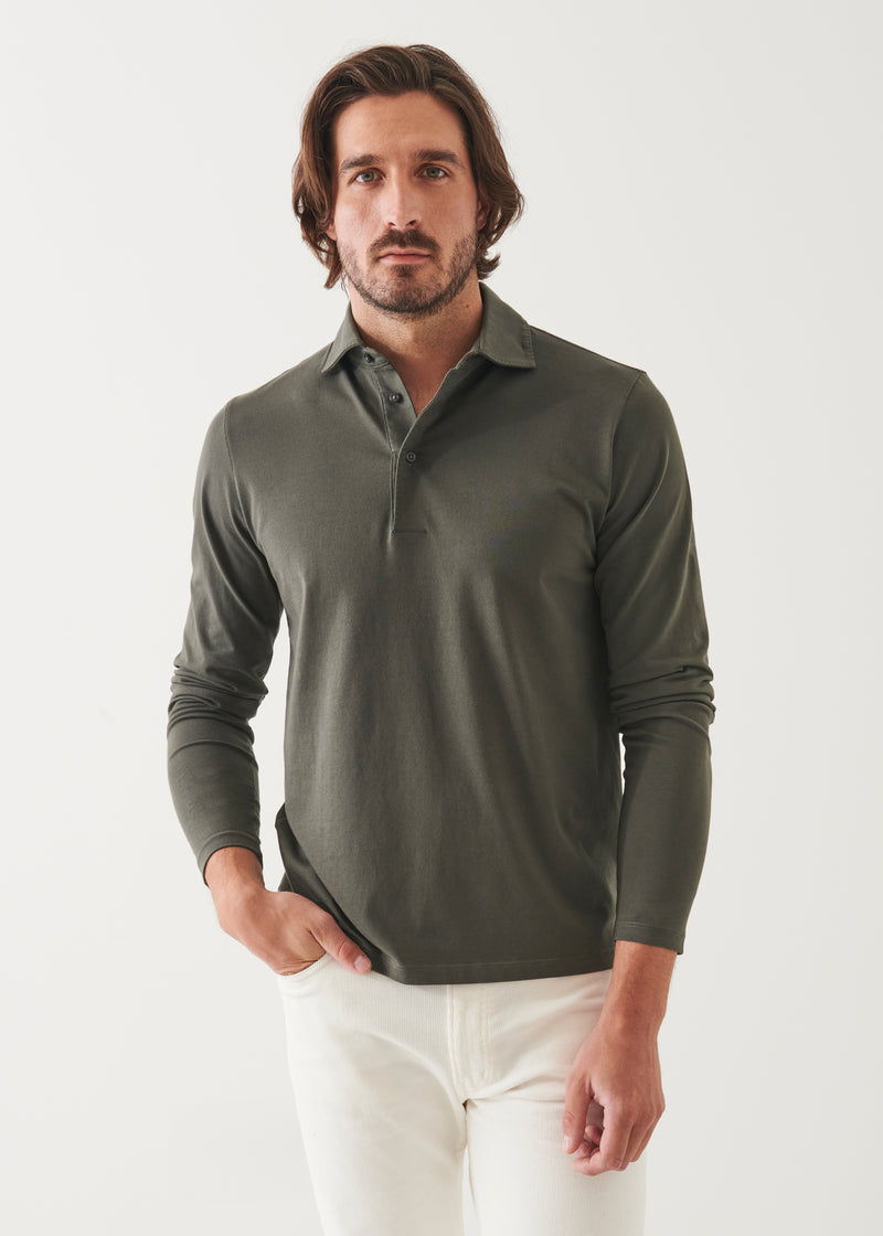 Pima Cotton Stretch Long Sleeve Polo