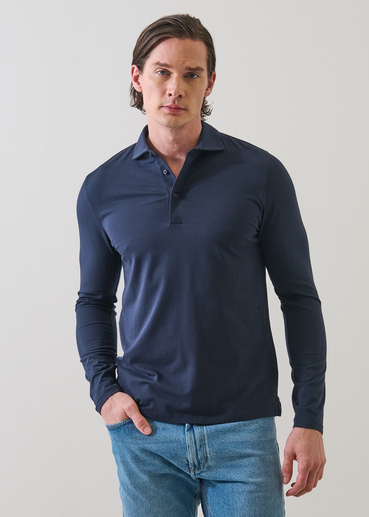 Pima Cotton Stretch Long Sleeve Polo - PATRICK ASSARAF