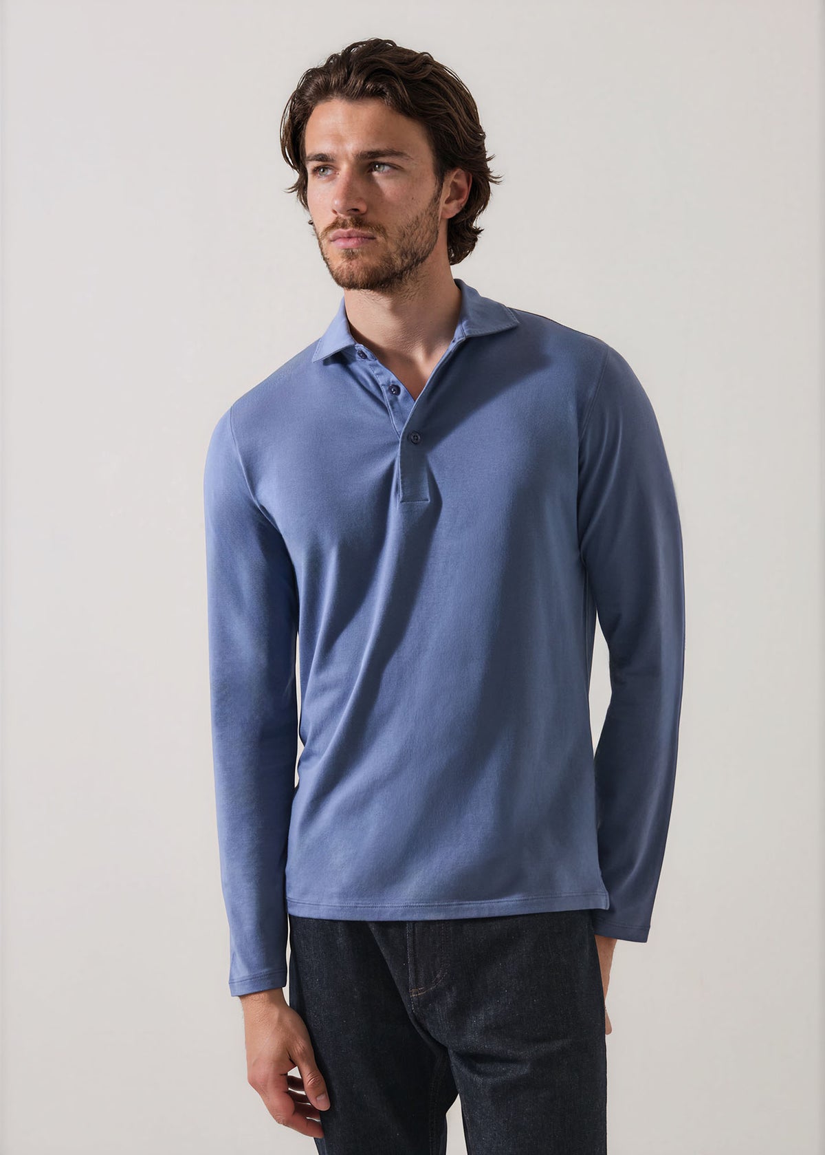 Pima Cotton Stretch Long Sleeve Polo - PATRICK ASSARAF