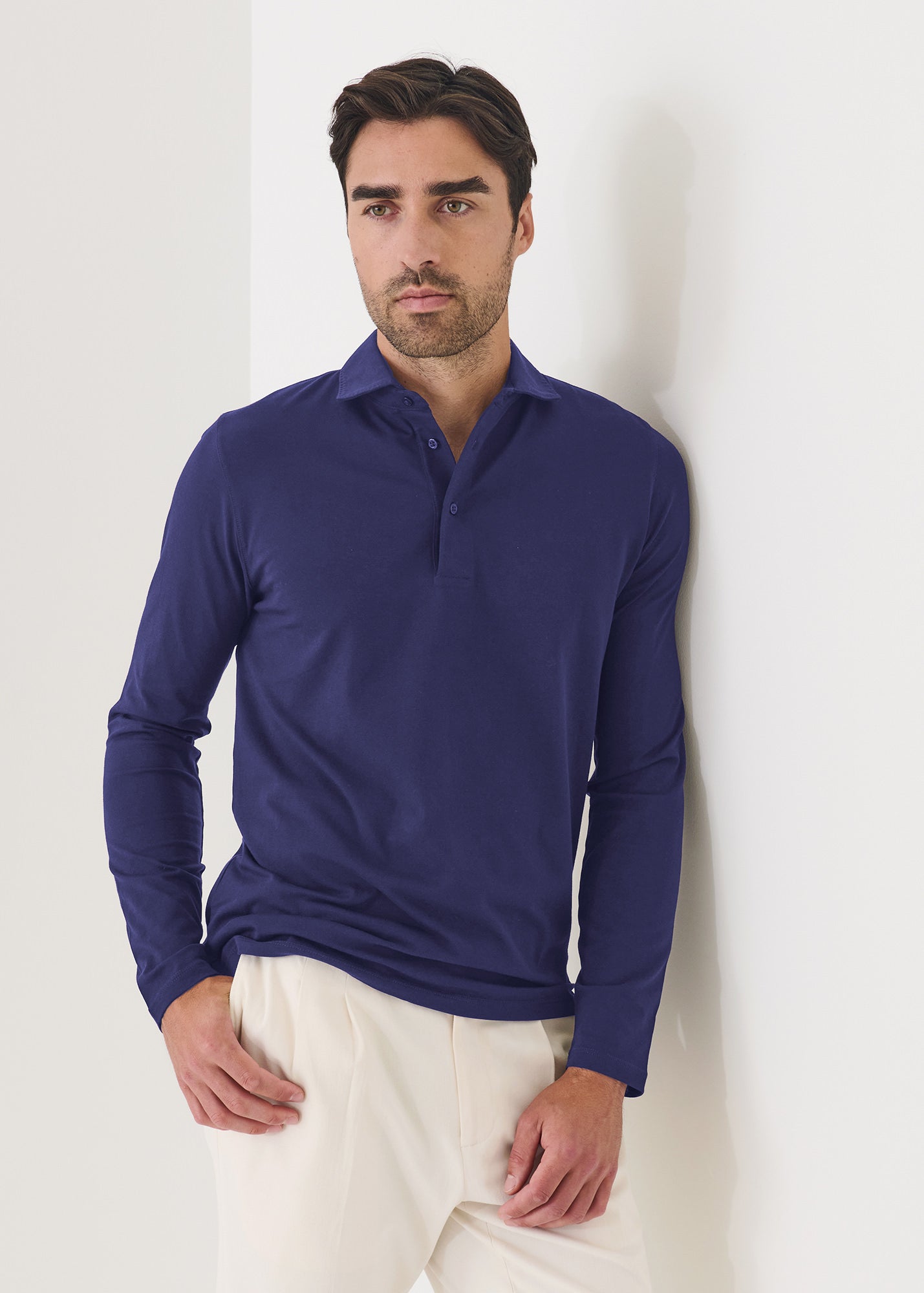 Pima Cotton Stretch Long Sleeve Polo