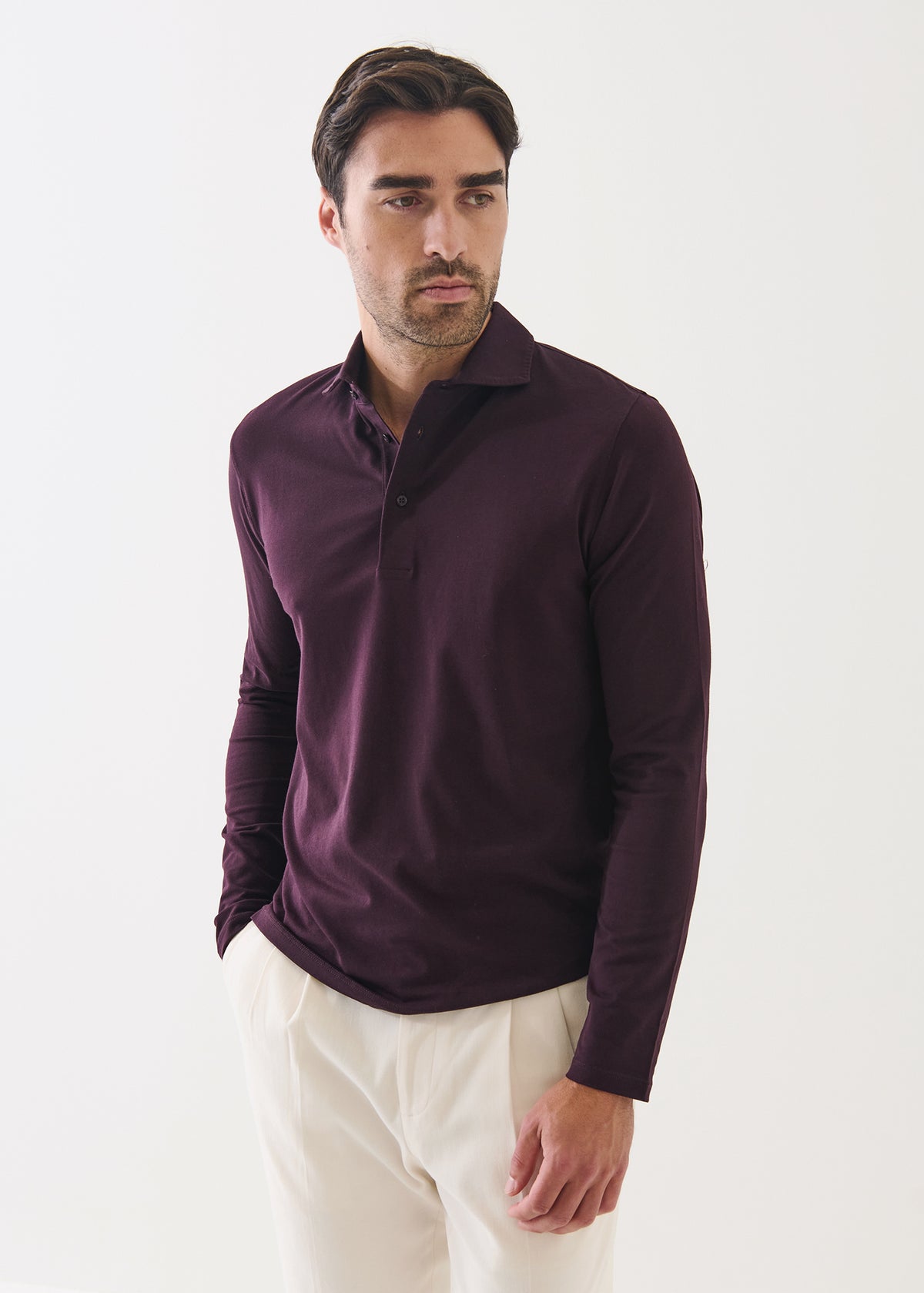 Pima Cotton Stretch Long Sleeve Polo - PATRICK ASSARAF