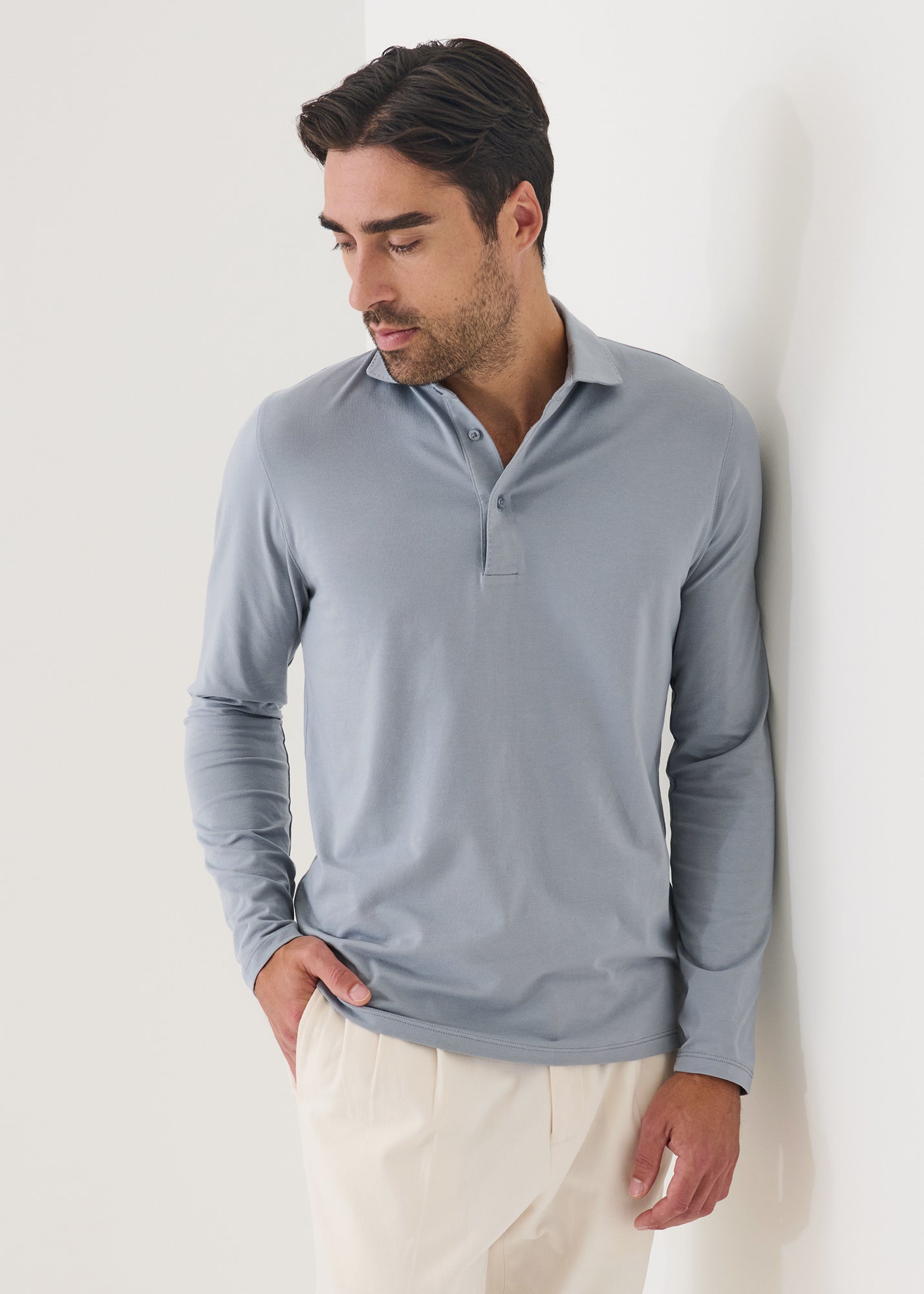 Pima Cotton Stretch Long Sleeve Polo