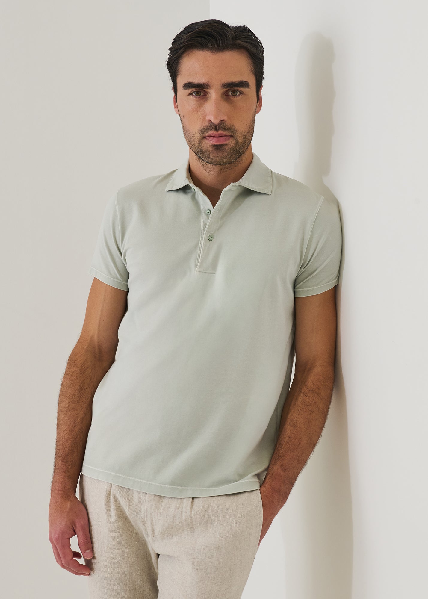 Pima Cotton Stretch Vintage Wash Short Sleeve Polo - PATRICK ASSARAF