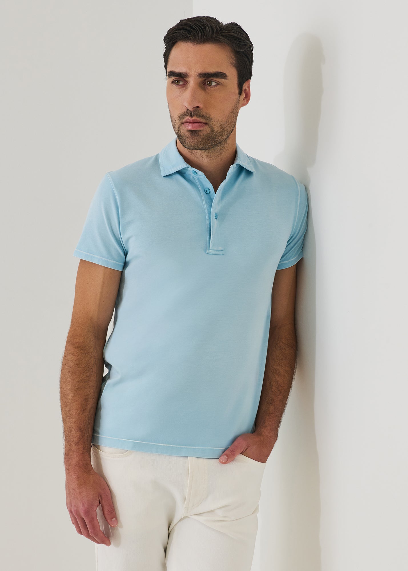 Pima Cotton Stretch Vintage Wash Short Sleeve Polo - PATRICK ASSARAF