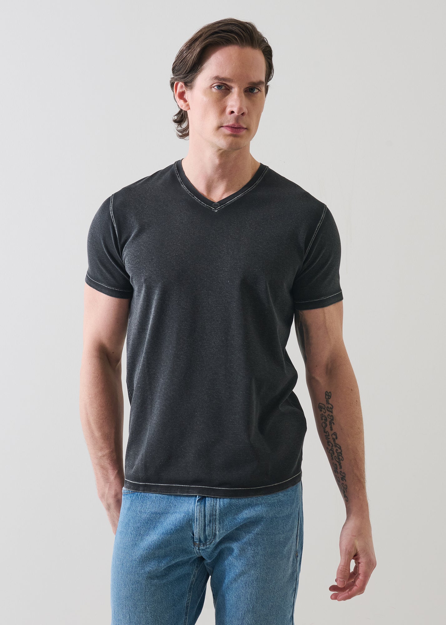 Pima Cotton Stretch Vintage Wash V-Neck T-Shirt - PATRICK ASSARAF