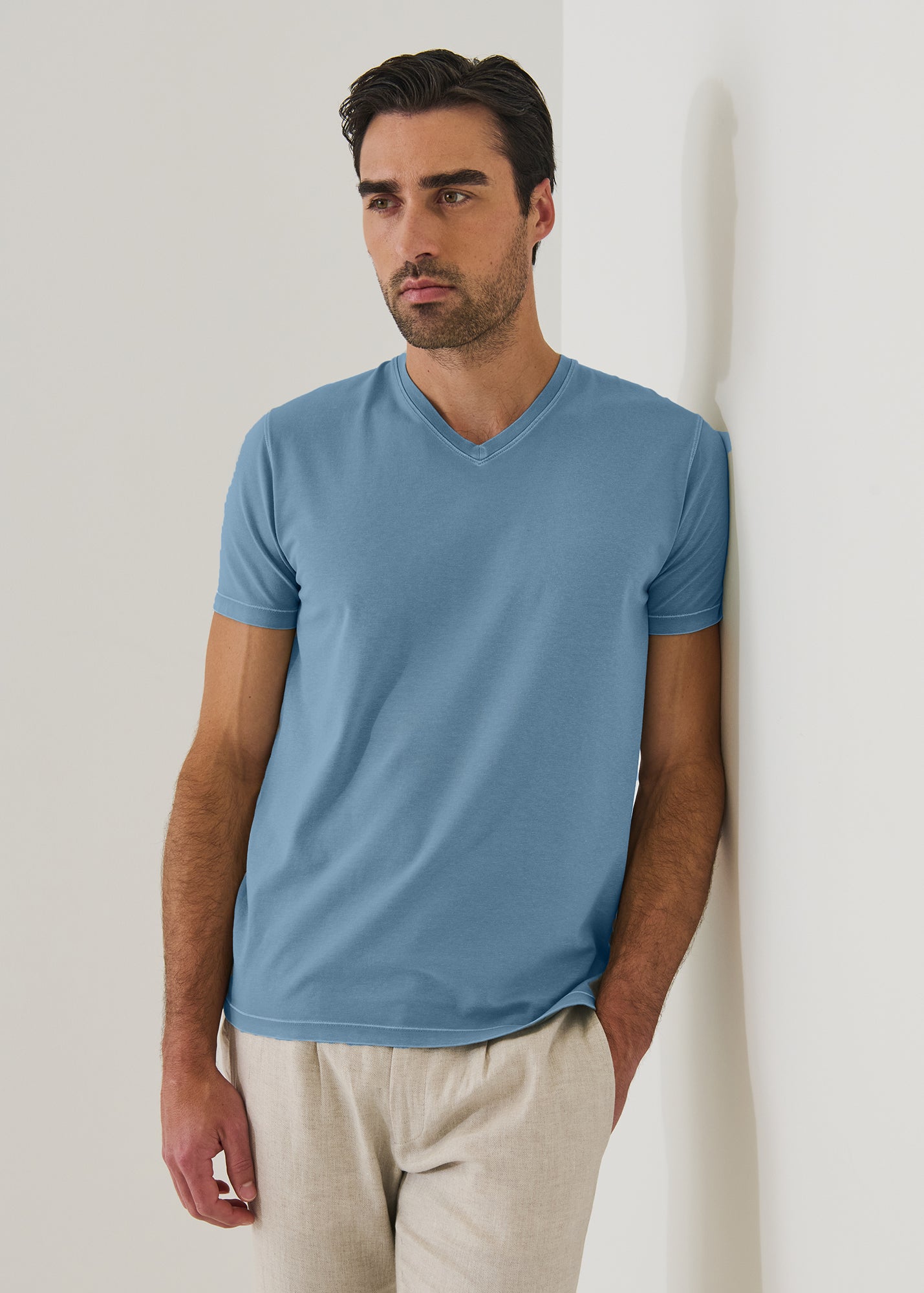 Pima Cotton Stretch Vintage Wash V-Neck T-Shirt - PATRICK ASSARAF