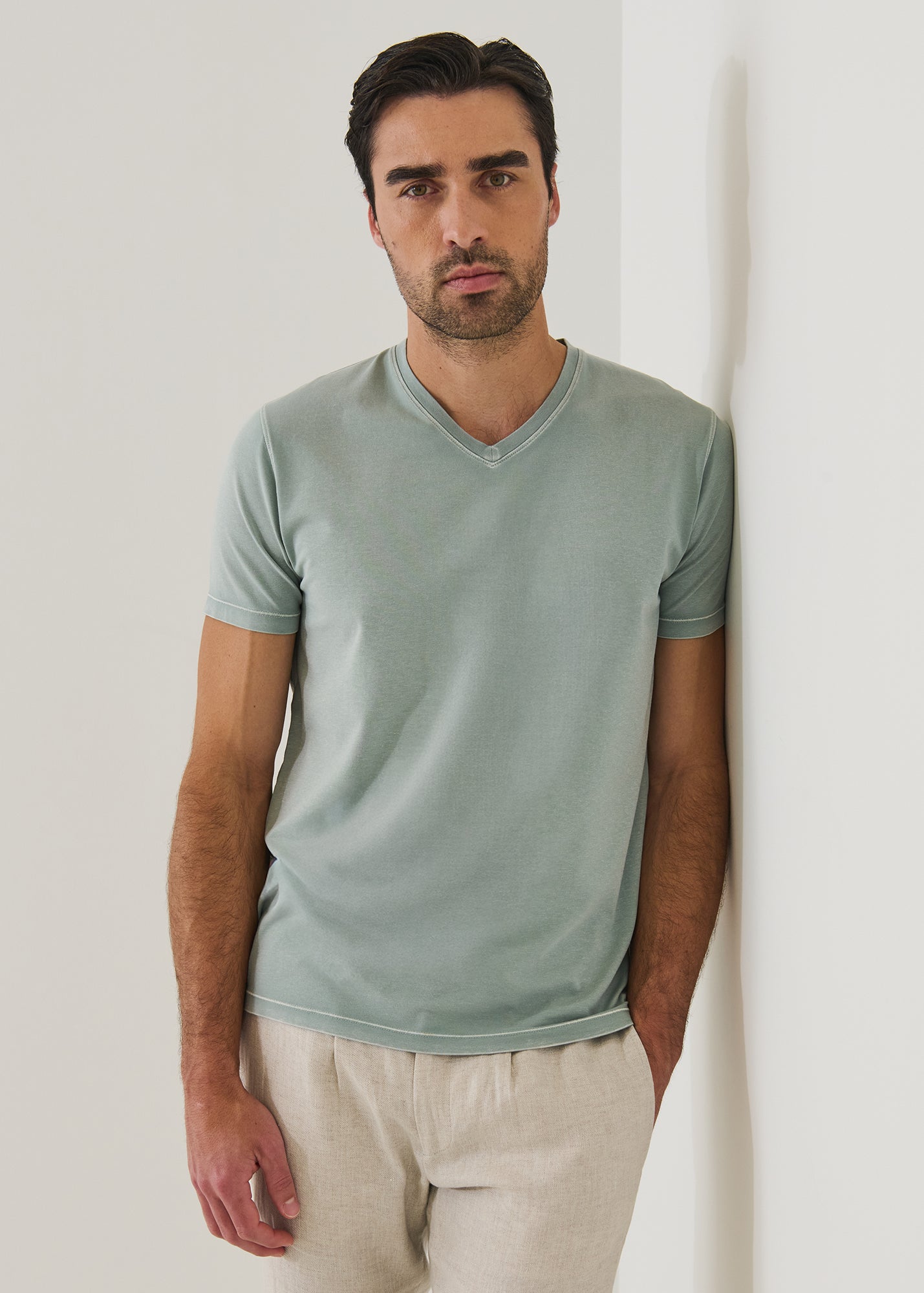 Pima Cotton Stretch Vintage Wash V-Neck T-Shirt - PATRICK ASSARAF