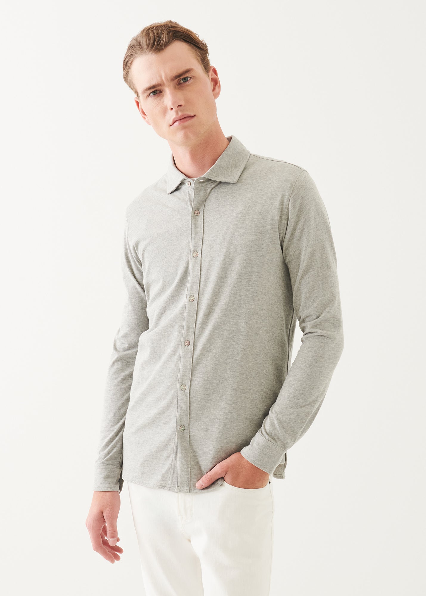 Pima Cotton Stretch Overdye Button Front Shirt