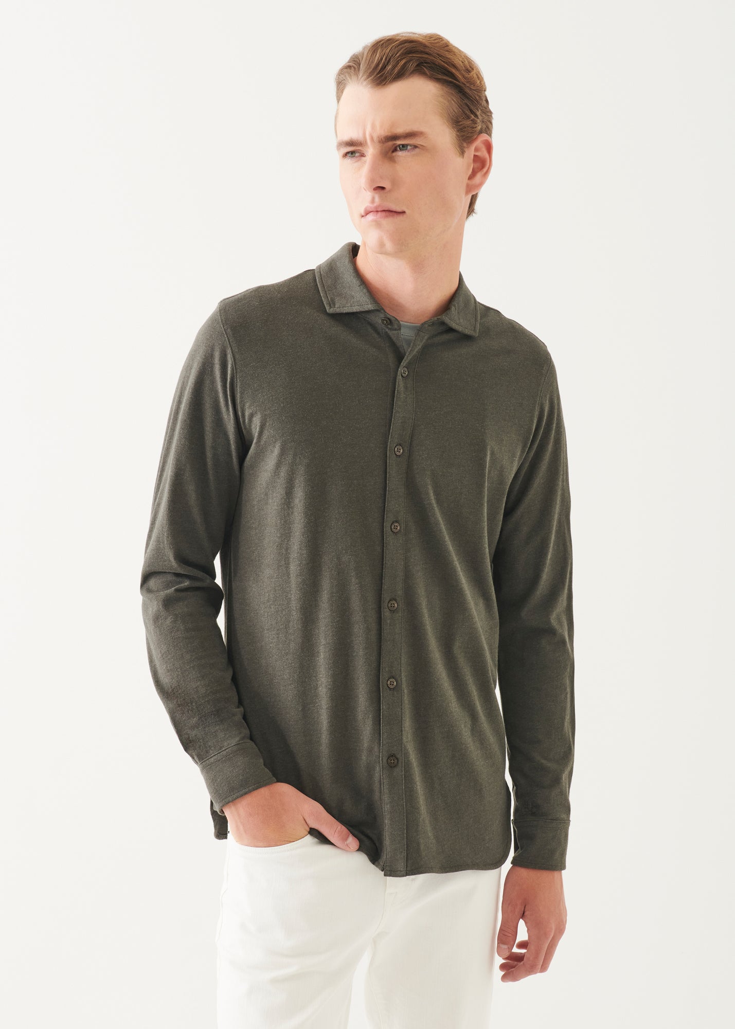 Pima Cotton Stretch Overdye Button Front Shirt