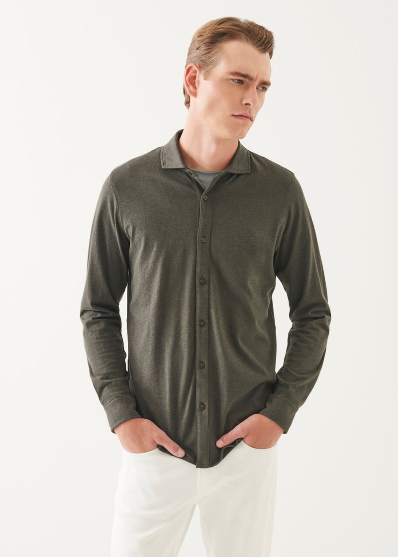 Pima Cotton Stretch Overdye Button Front Shirt