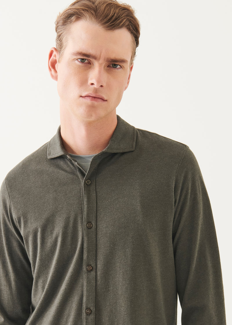 Pima Cotton Stretch Overdye Button Front Shirt