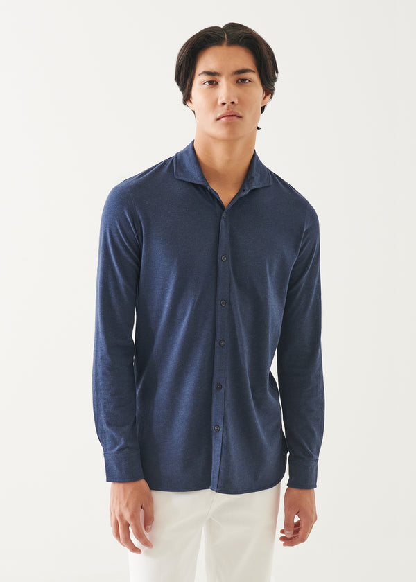 PIMA COTTON STRETCH OVERDYE BUTTON FRONT SHIRT