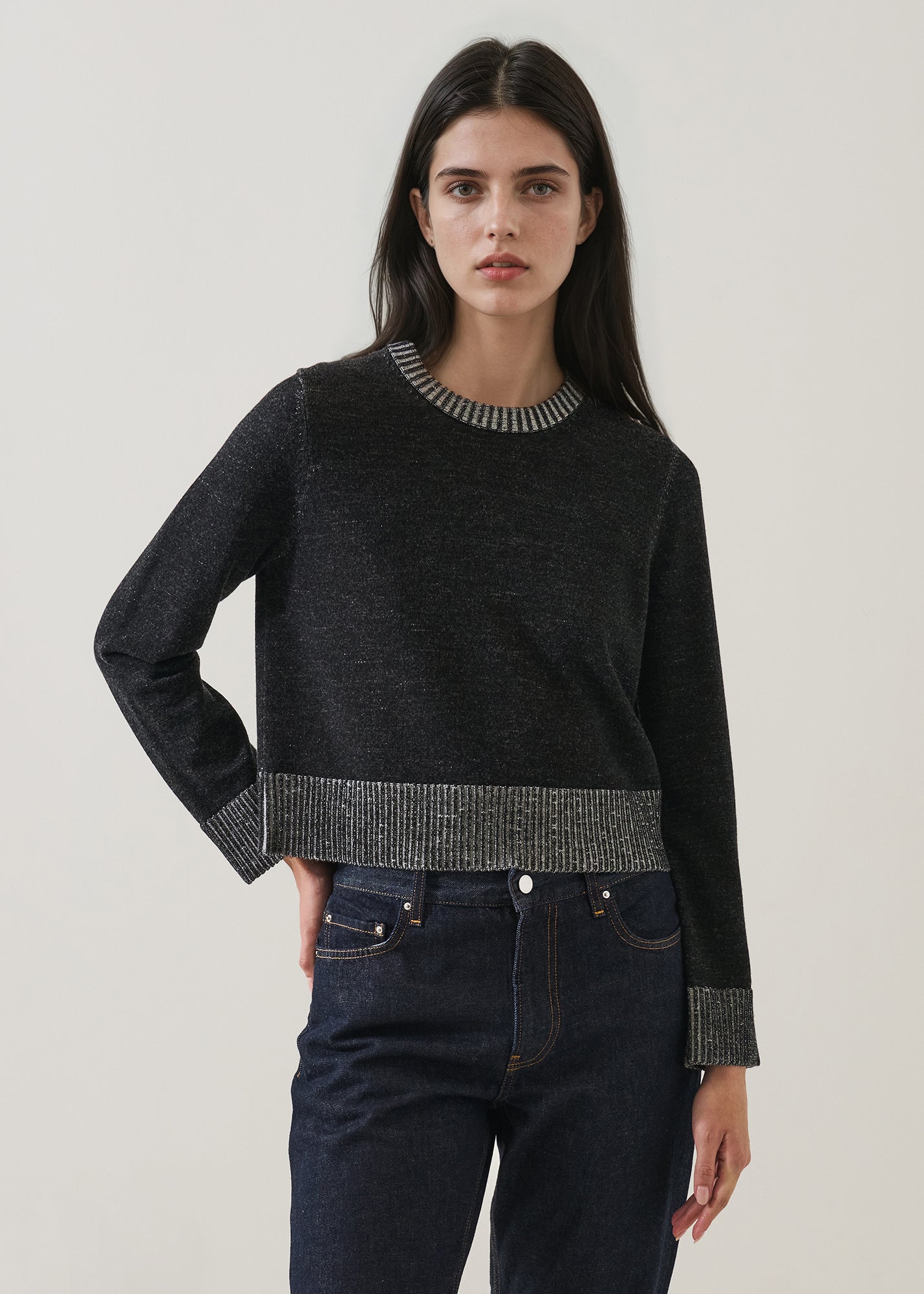 Merino Plaited Cropped Crewneck