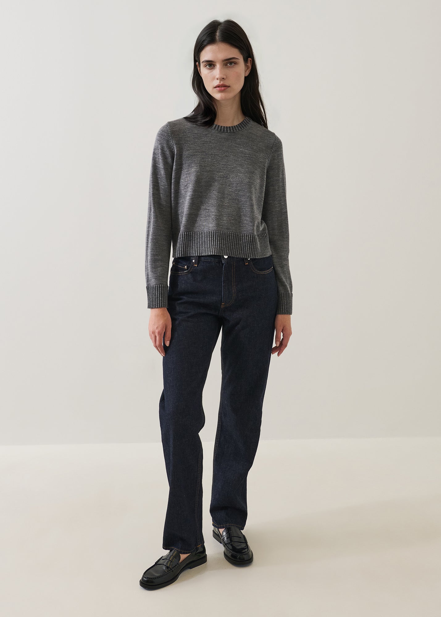 Merino Plaited Cropped Crewneck