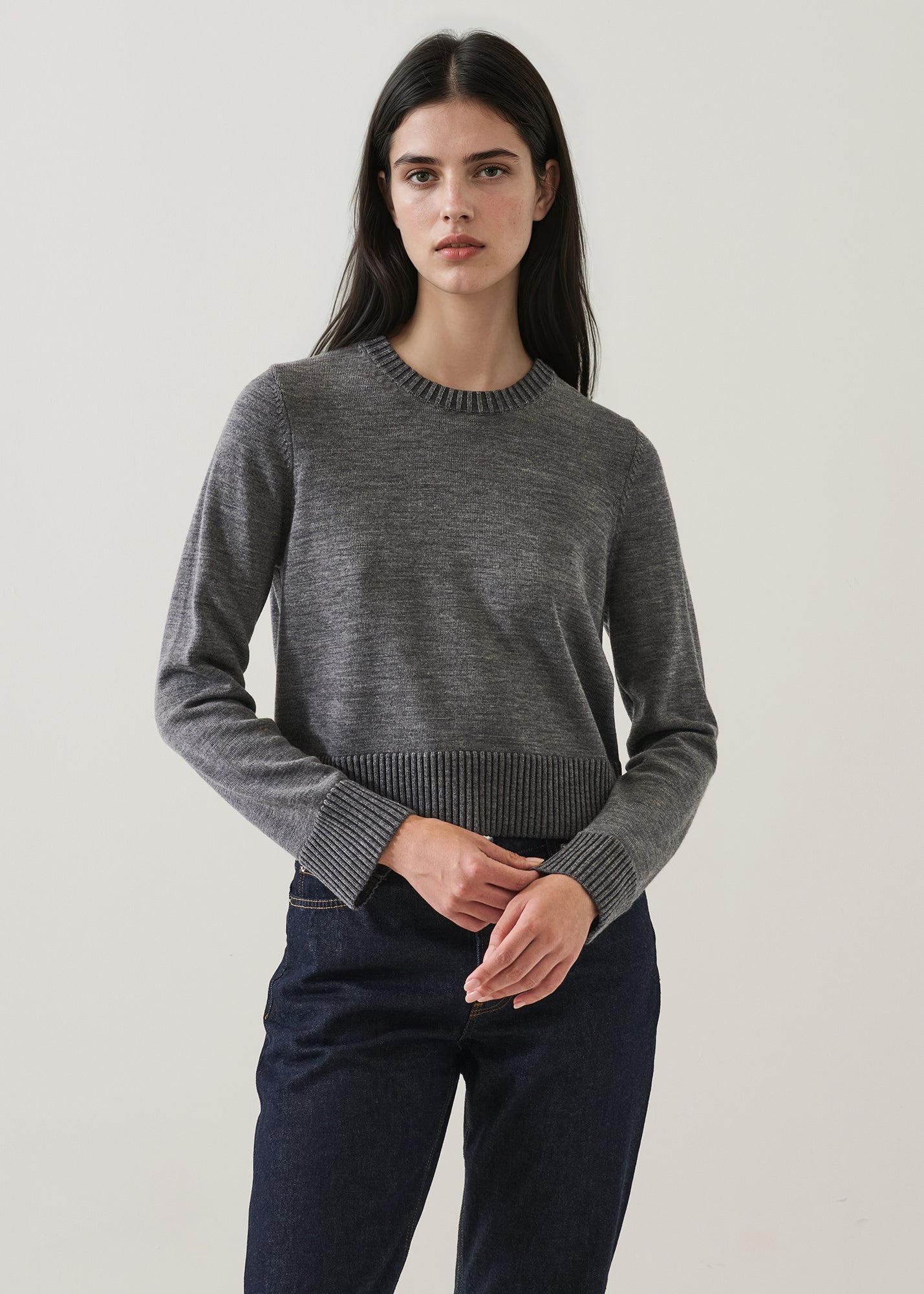 Merino Plaited Cropped Crewneck