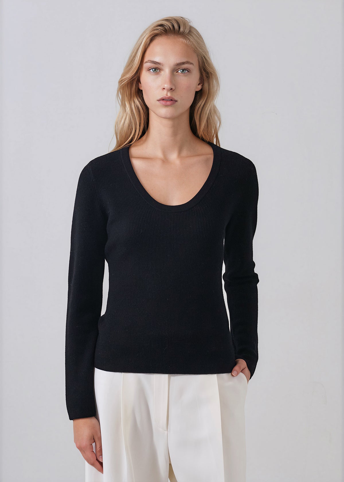 Extra-Fine Merino Ribbed Scoop Neck - PATRICK ASSARAF
