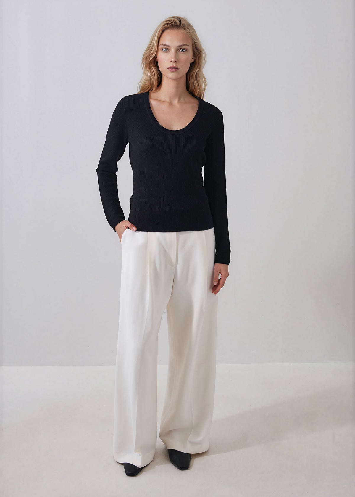 Extra-Fine Merino Ribbed Scoop Neck - PATRICK ASSARAF