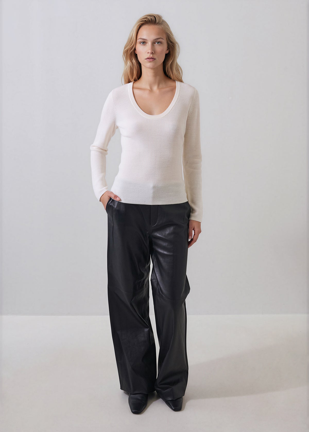 Extra-Fine Merino Ribbed Scoop Neck - PATRICK ASSARAF