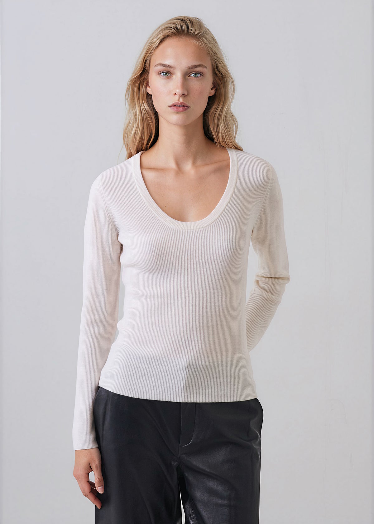 Extra-Fine Merino Ribbed Scoop Neck - PATRICK ASSARAF