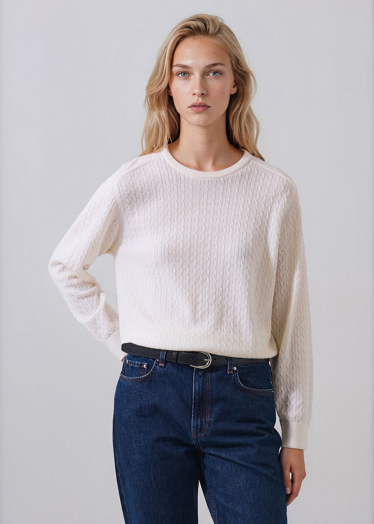 Extra-Fine Merino Saddle Shoulder Cable Crewneck - PATRICK ASSARAF