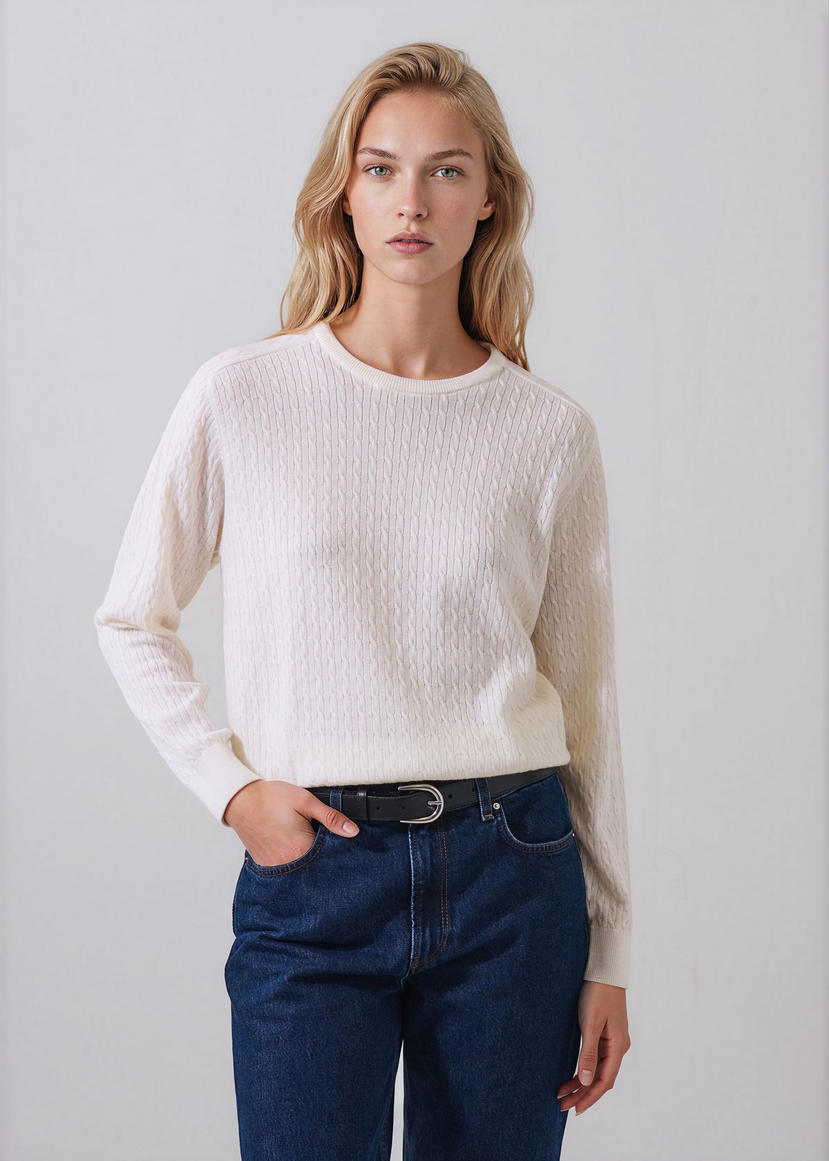 Extra-Fine Merino Saddle Shoulder Cable Crewneck - PATRICK ASSARAF