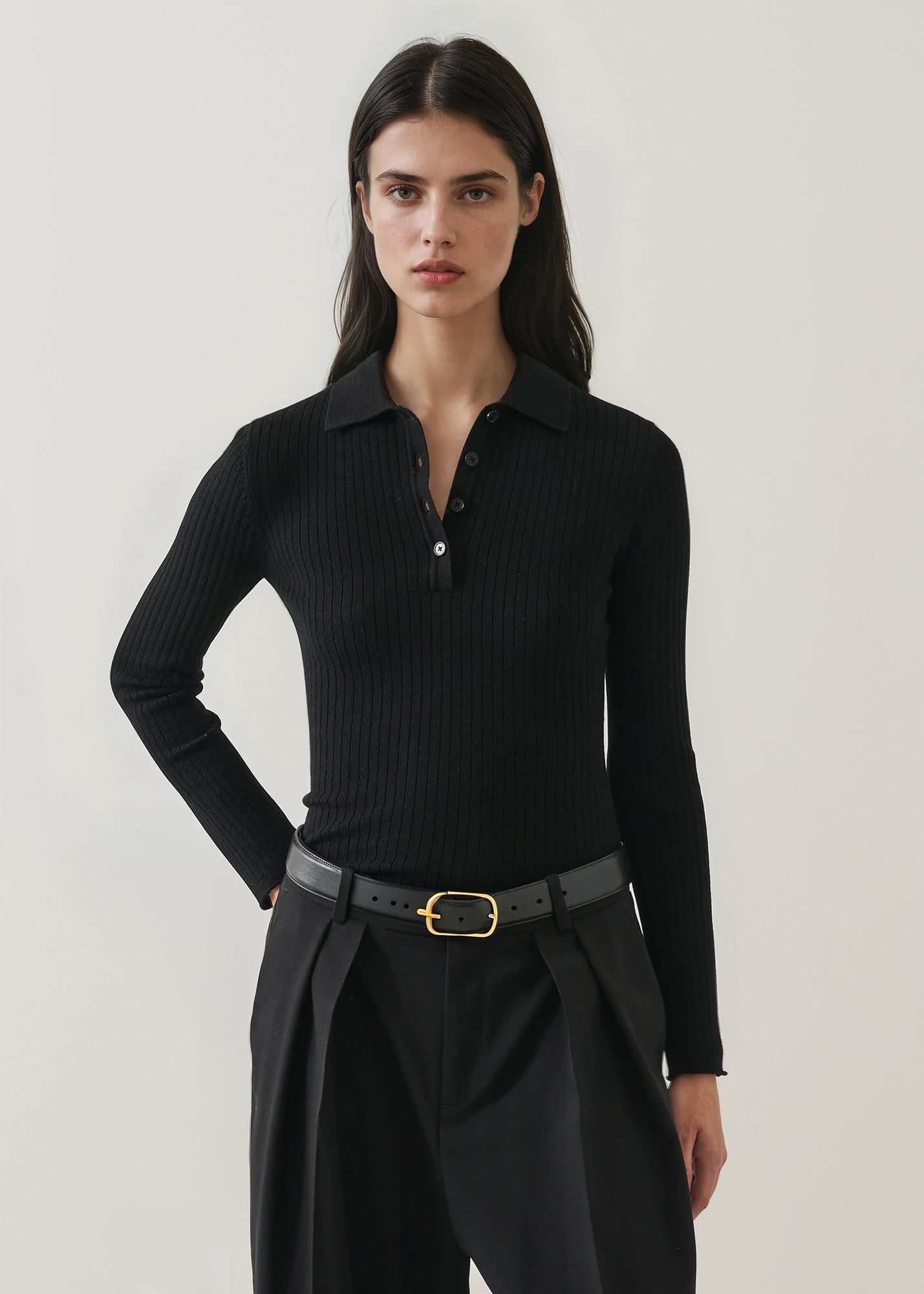 Merino Ribbed Fitted Polo