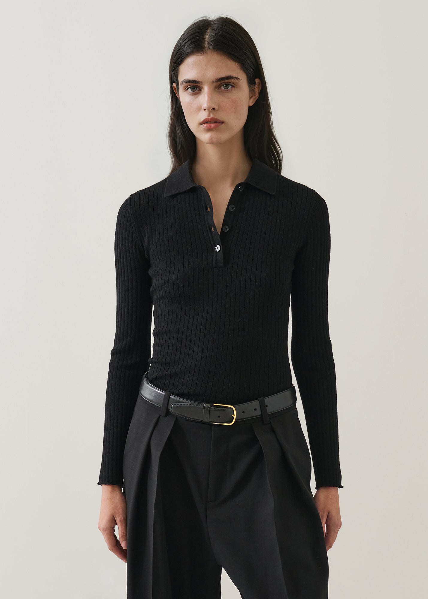 Merino Ribbed Fitted Polo