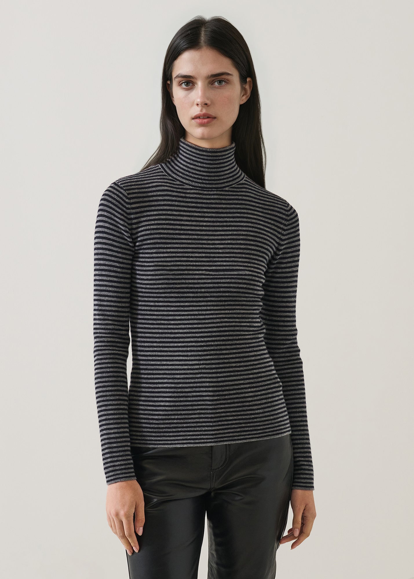 Ribbed Merino Stripe Turtleneck