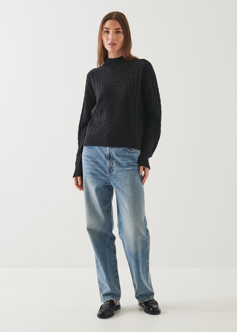 CABLE KNIT MOCK NECK SWEATER