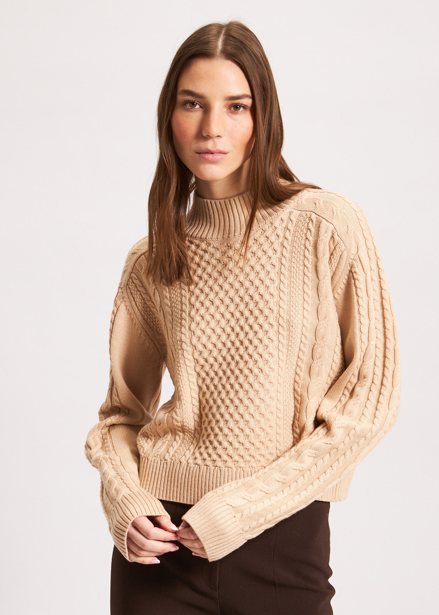 Cable Knit Mock Neck Sweater