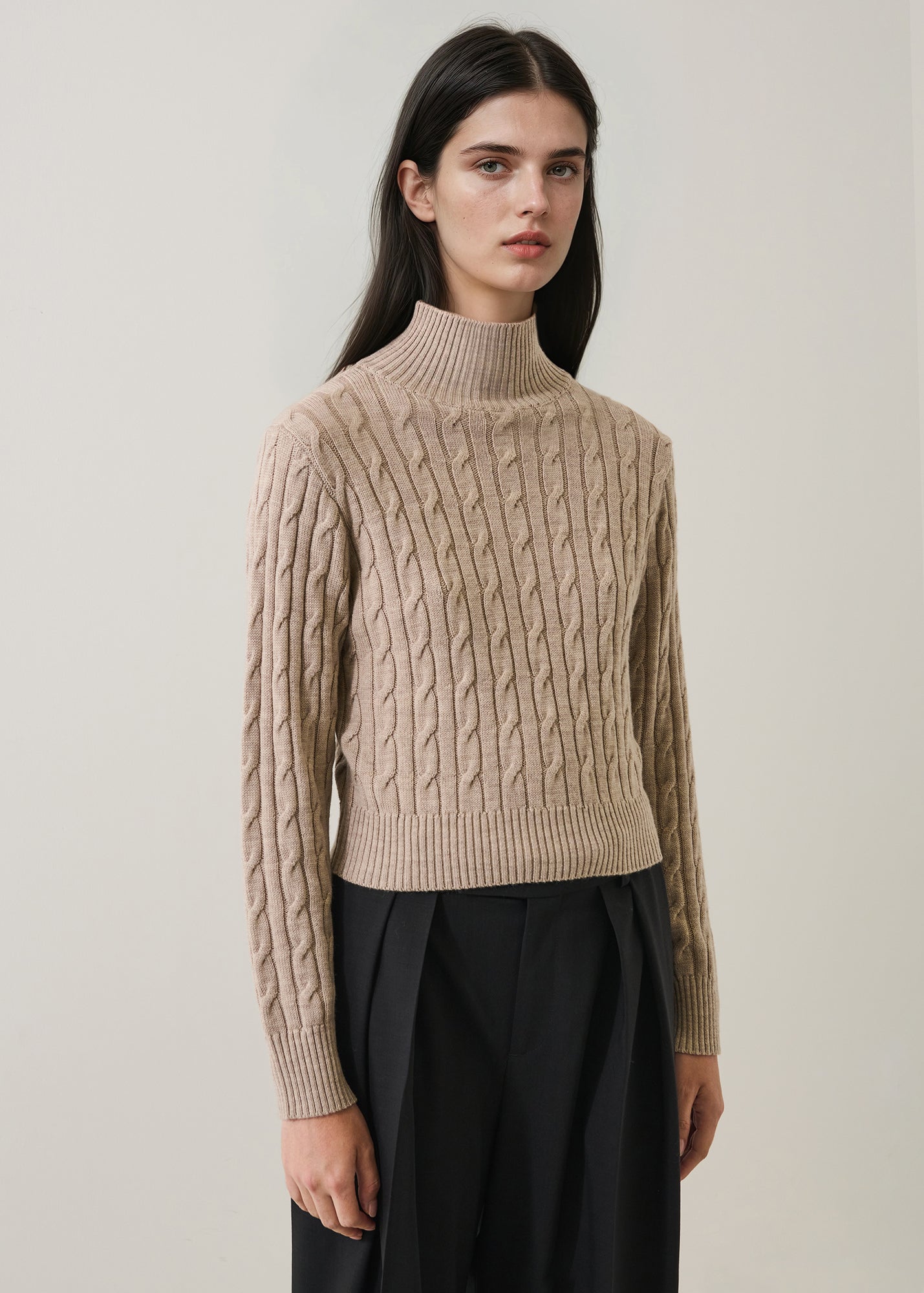 Merino Cable Mock Neck