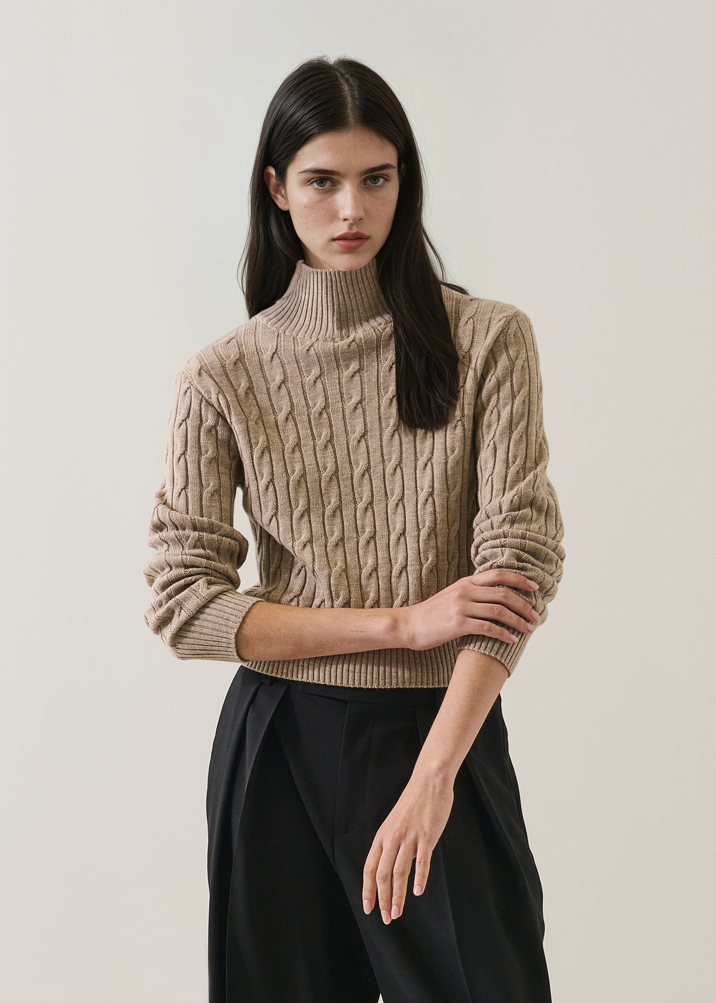 Merino Cable Mock Neck