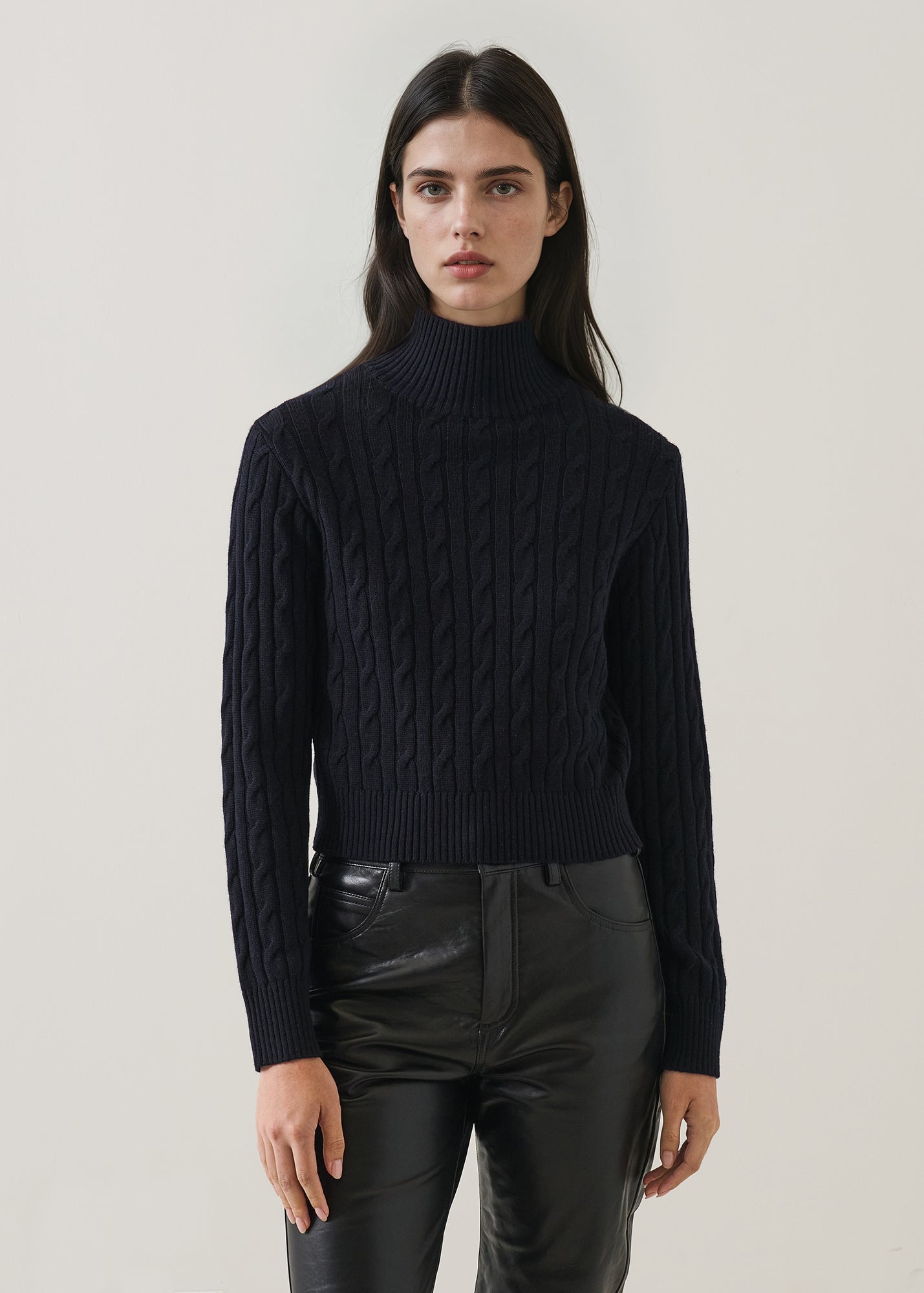 Merino Cable Mock Neck