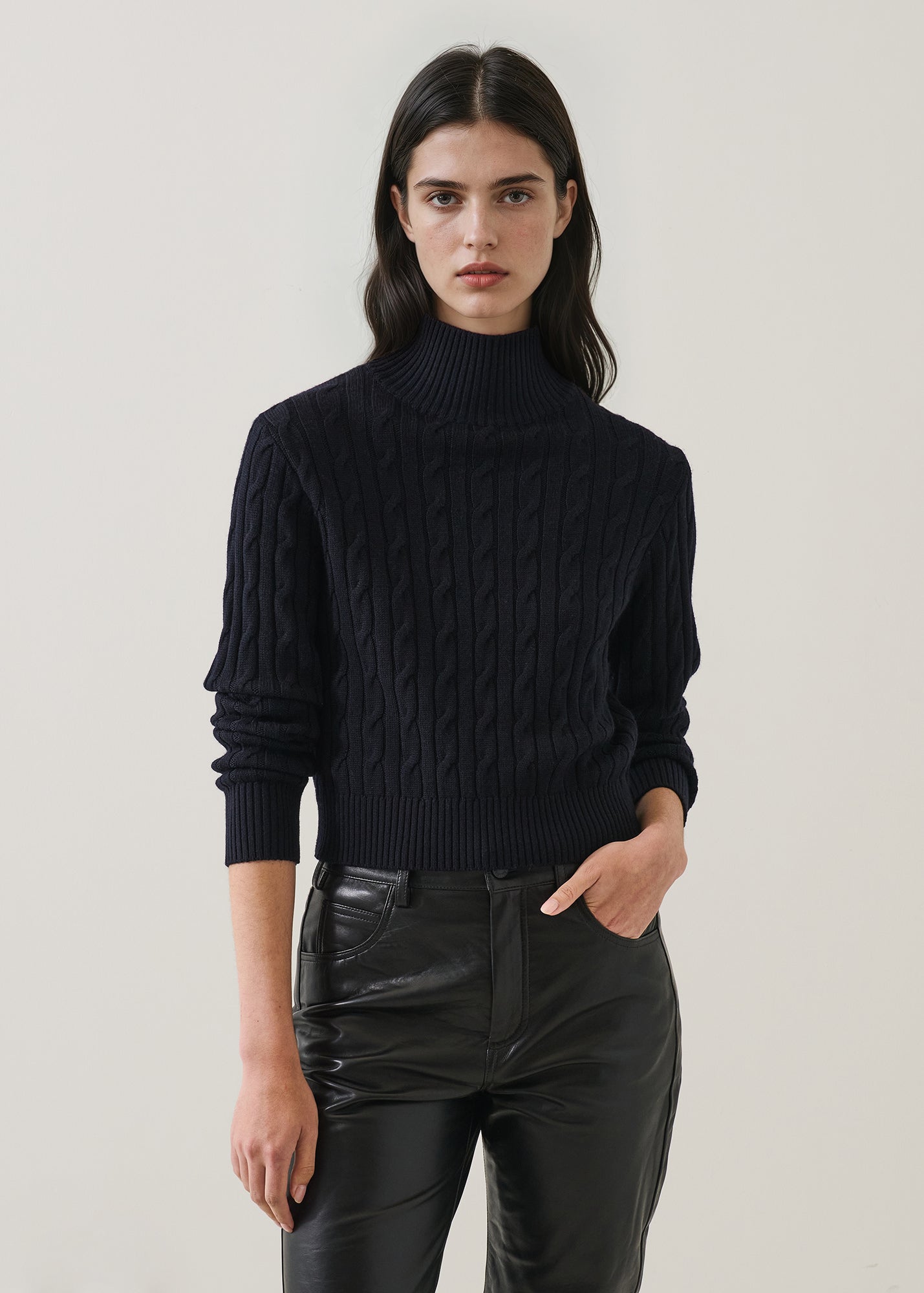 Merino Cable Mock Neck