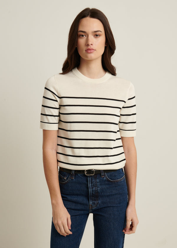 Cotton Cupro Striped Short Sleeve Crewneck