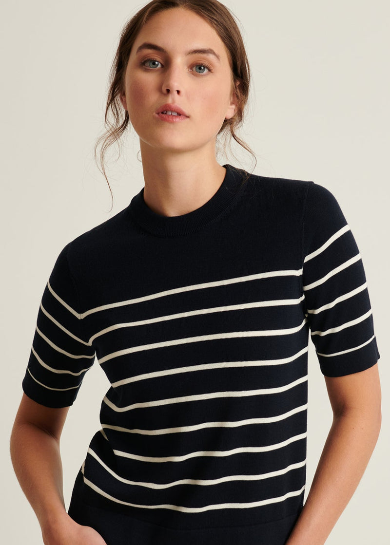 Cotton Cupro Striped Short Sleeve Crewneck