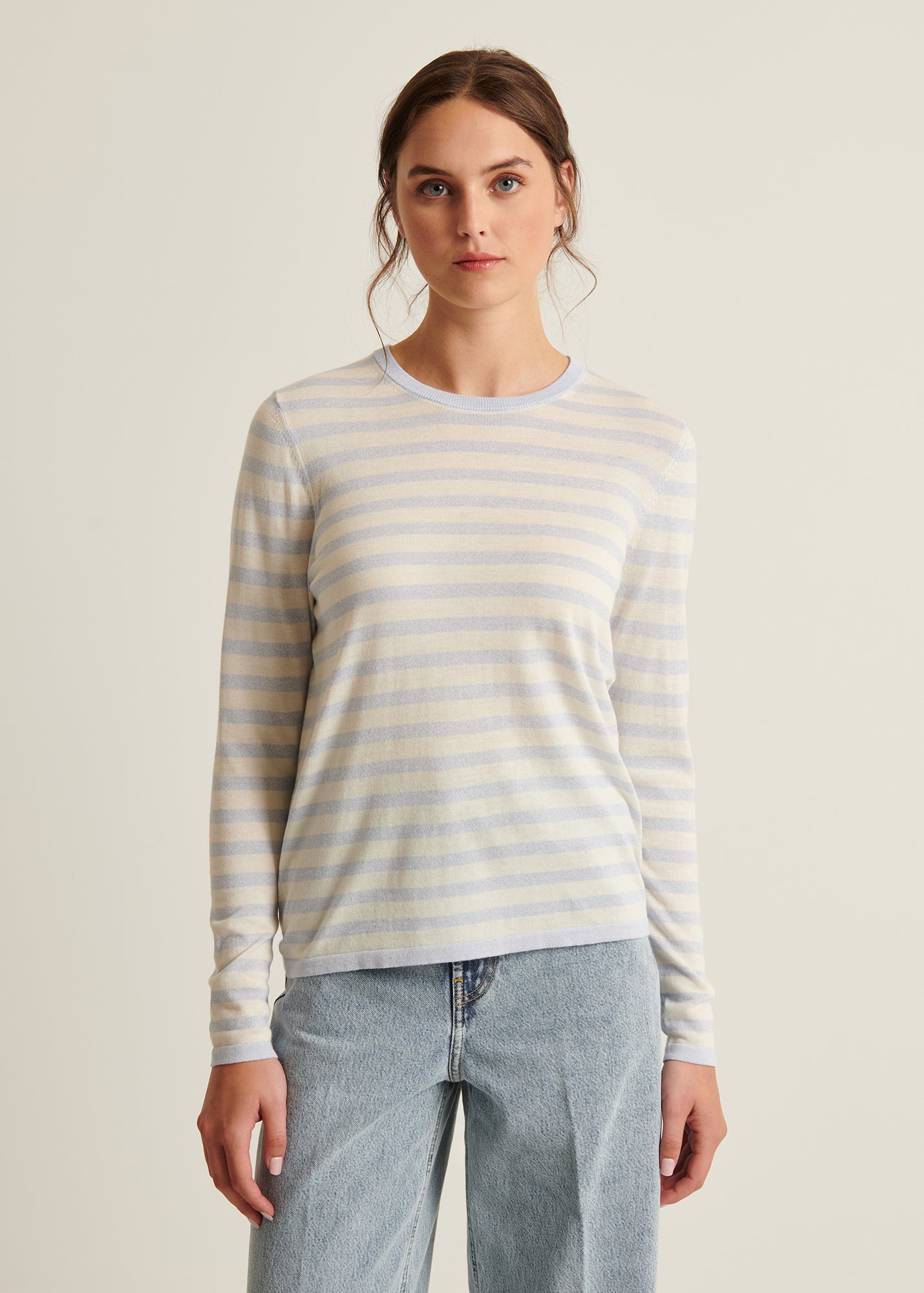 Cotton Cupro Striped Crewneck