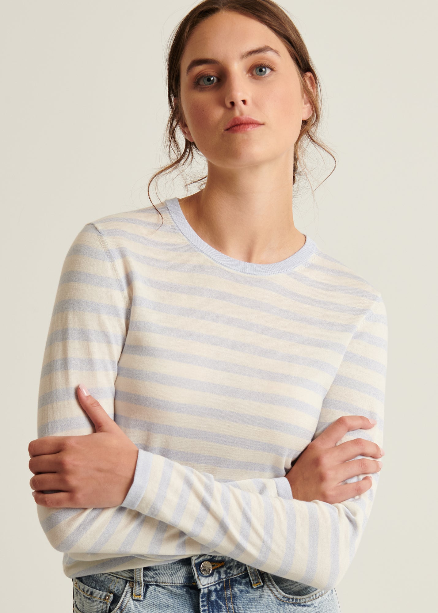 Cotton Cupro Striped Crewneck