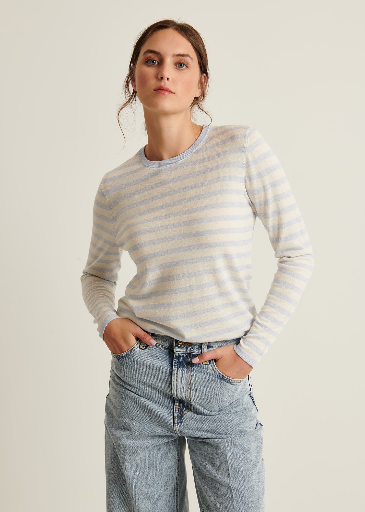 Cotton Cupro Striped Crewneck