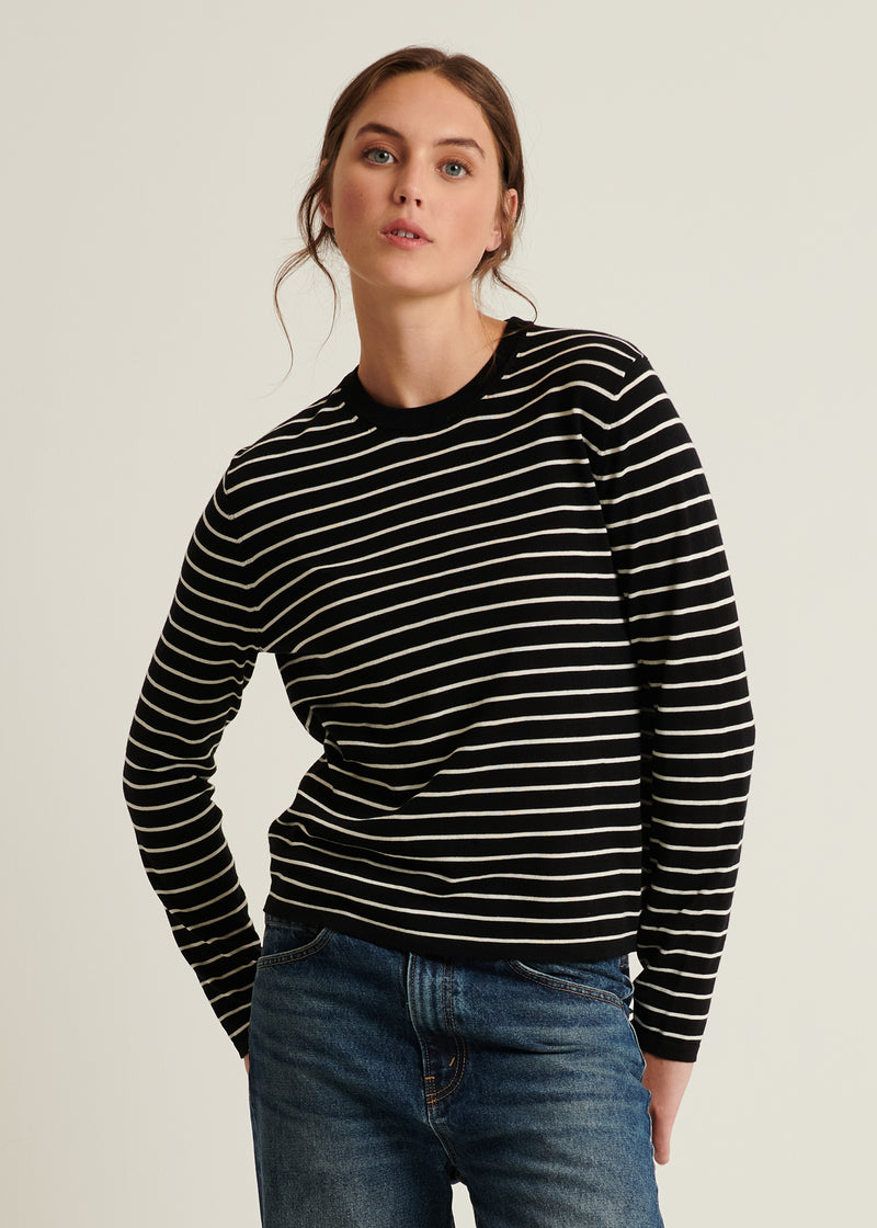 Cotton Cupro Striped Crewneck