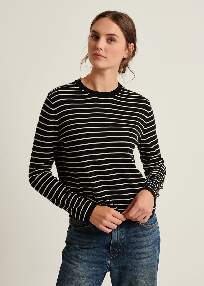 Cotton Cupro Striped Crewneck