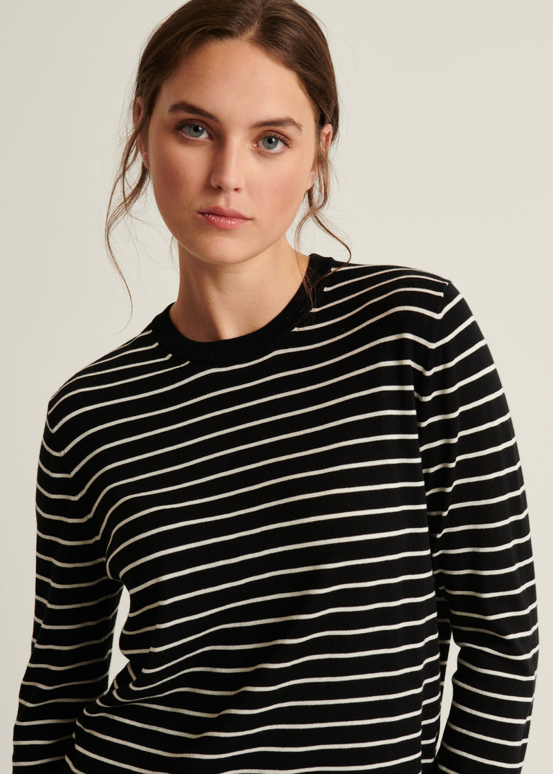 Cotton Cupro Striped Crewneck