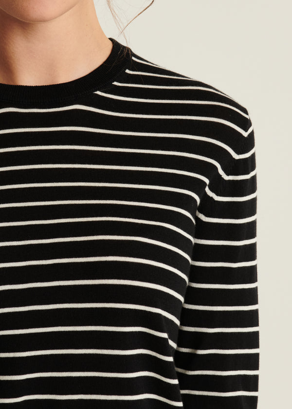 Cotton Cupro Striped Crewneck