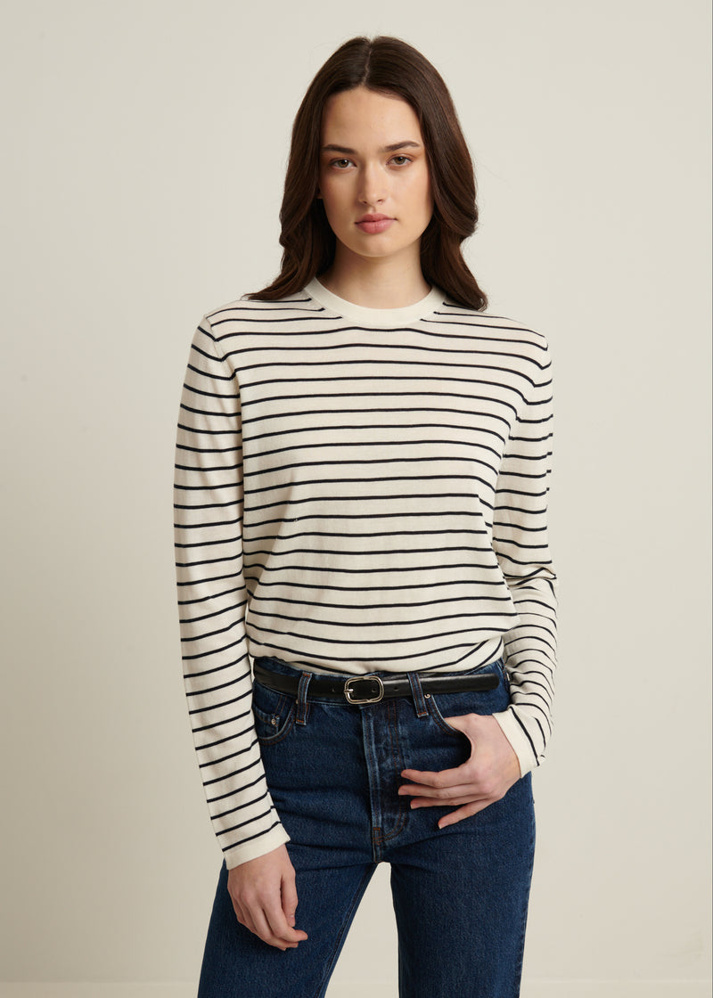 Cotton Cupro Striped Crewneck