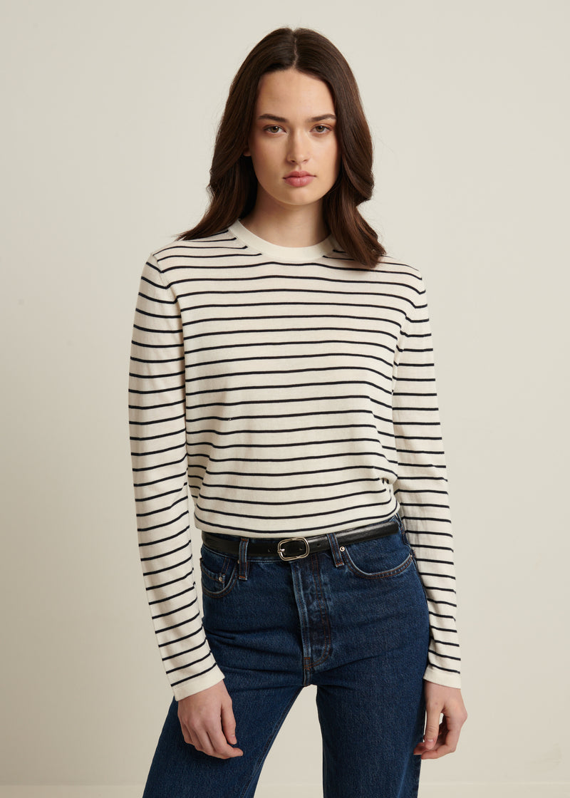 Cotton Cupro Striped Crewneck